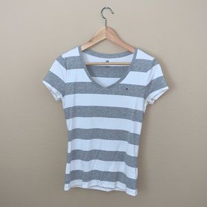 Tommy Hilfiger     grey and white striped shirt